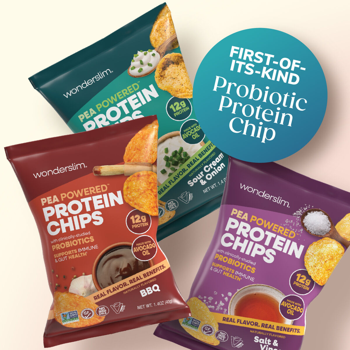 All three flavored pea protein chip bags